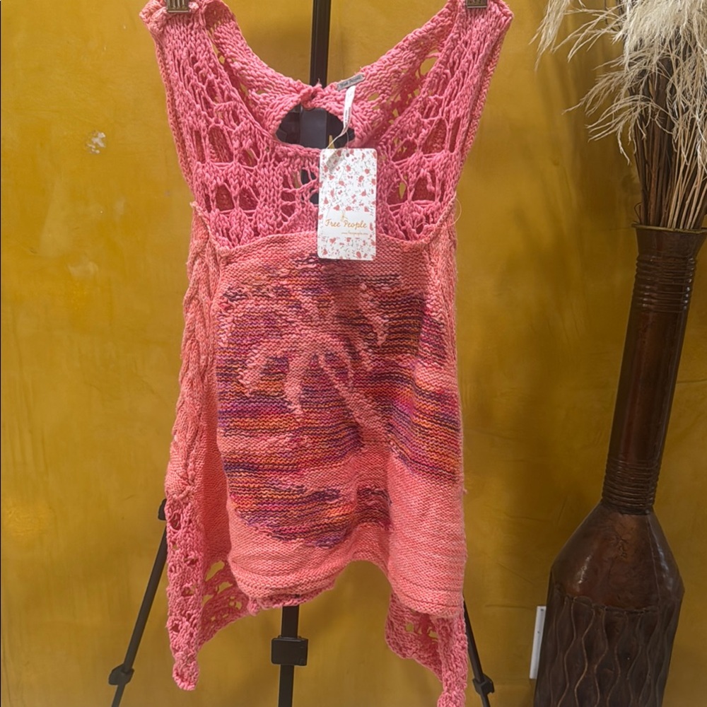 Free People Pink Asymmetrical Crochet Swim Coverup